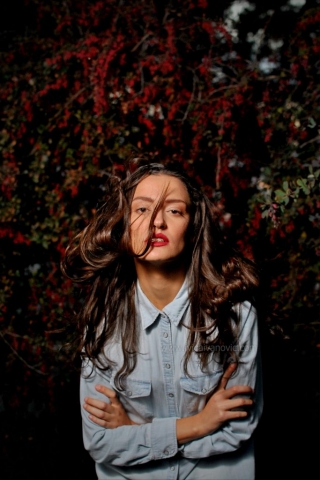 Model, fashion, big hair, red lips