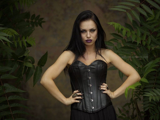 Model, Gothic, leather, corset, fashion, portrait, flash photography